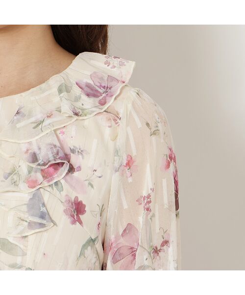 Rose Tiara / ローズティアラ ミニ丈・ひざ丈ワンピース | ラメストライプフラワープリントワンピース | 詳細13