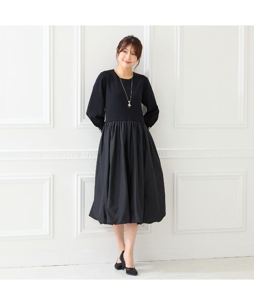 Rose Tiara / ローズティアラ ミニ丈・ひざ丈ワンピース | ニットドッキングワンピース（ブラック）