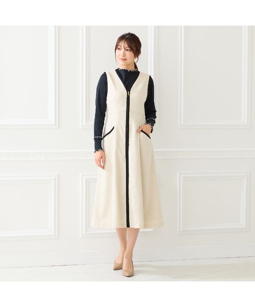 Rose Tiara / ローズティアラ ミニ丈・ひざ丈ワンピース | 【接触冷感/UVカット/防シワ】リネンライクジャンパースカート（ベージュ）