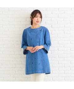 Rose Tiara / ローズティアラ チュニック | 【伸縮性◎】サクランボ刺繍デニムチュニック