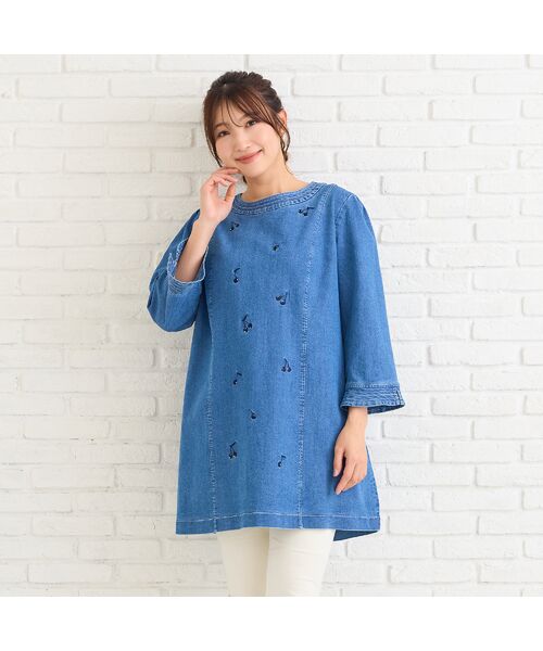 Rose Tiara / ローズティアラ チュニック | 【伸縮性◎】サクランボ刺繍デニムチュニック | 詳細1