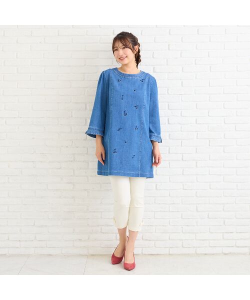 Rose Tiara / ローズティアラ チュニック | 【伸縮性◎】サクランボ刺繍デニムチュニック | 詳細2