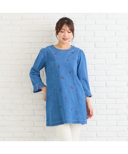 Rose Tiara / ローズティアラ チュニック | 【伸縮性◎】サクランボ刺繍デニムチュニック | 詳細3