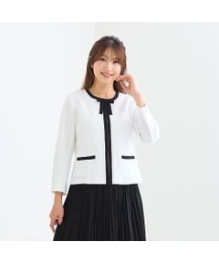 Rose Tiara / ローズティアラ ノーカラージャケット | 【リボンブローチ付】配色ノーカラージャケット