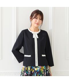 Rose Tiara / ローズティアラ ノーカラージャケット | 【リボンブローチ付】配色ノーカラージャケット