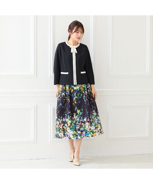 Rose Tiara / ローズティアラ ノーカラージャケット | 【リボンブローチ付】配色ノーカラージャケット | 詳細3