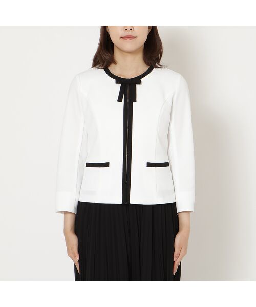 Rose Tiara / ローズティアラ ノーカラージャケット | 【リボンブローチ付】配色ノーカラージャケット | 詳細4