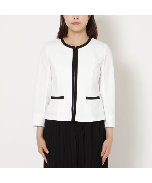 Rose Tiara / ローズティアラ ノーカラージャケット | 【リボンブローチ付】配色ノーカラージャケット | 詳細7