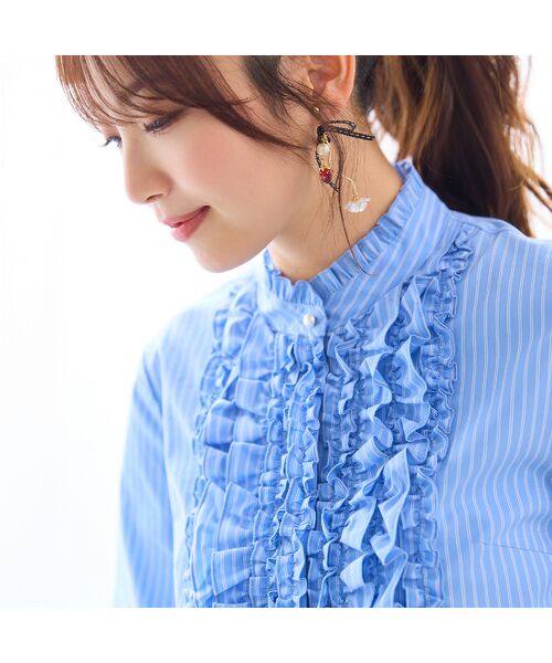 Rose Tiara / ローズティアラ シャツ・ブラウス | 【シワになりにくい】フリルブラウス（ブルー）