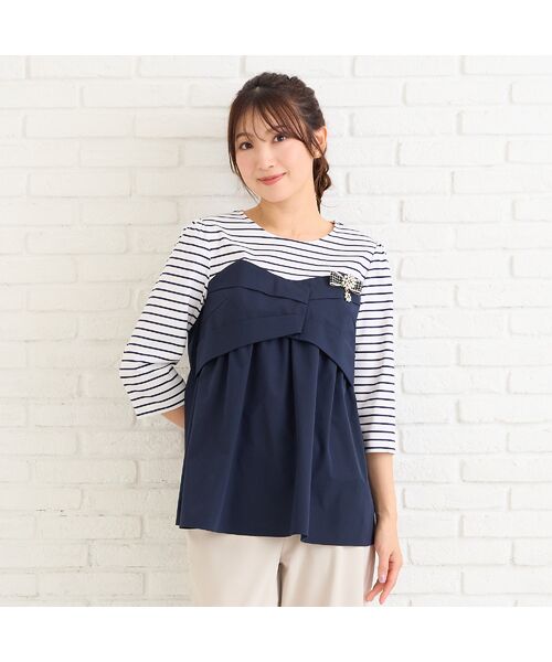 Rose Tiara / ローズティアラ カットソー | 【人気デザイン】レイヤード風カットソー（ダークブルー）