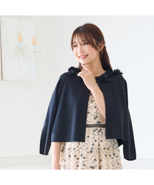 Rose Tiara / ローズティアラ ニット・セーター | オーガンジーフラワーニットカーディガン（ブラック）