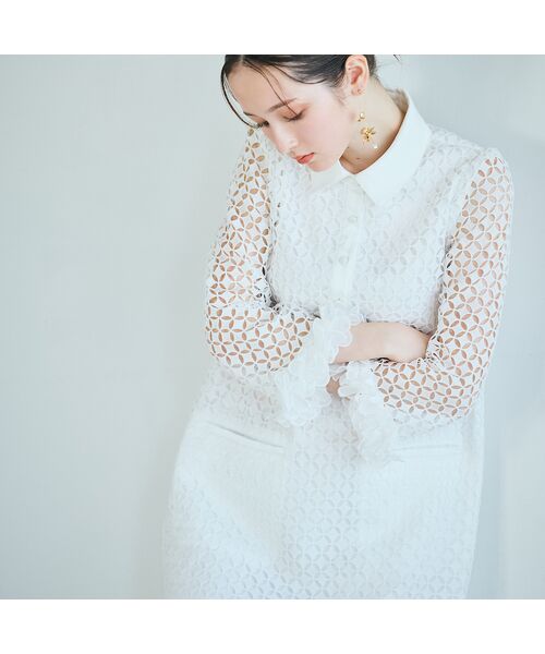 Rose Tiara / ローズティアラ ミニ丈・ひざ丈ワンピース | ラグジュアリーレースワンピース（オフ）