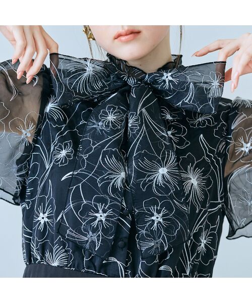 Rose Tiara / ローズティアラ ミニ丈・ひざ丈ワンピース | シアー刺繍バイカラーワンピース | 詳細13