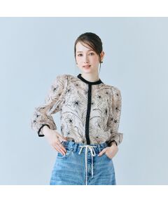 Rose Tiara / ローズティアラ シャツ・ブラウス | シアー刺繍バイカラーダブルリボンブラウス