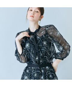 Rose Tiara / ローズティアラ シャツ・ブラウス | シアー刺繍バイカラーダブルリボンブラウス