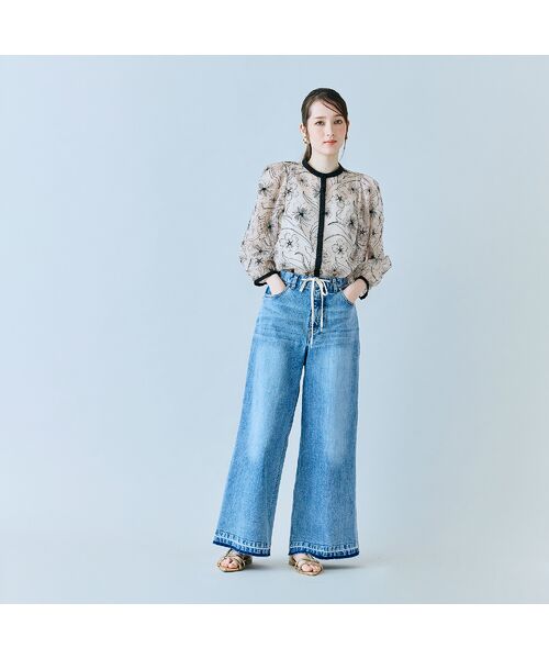 Rose Tiara / ローズティアラ シャツ・ブラウス | シアー刺繍バイカラーダブルリボンブラウス | 詳細10