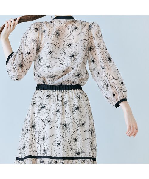 Rose Tiara / ローズティアラ シャツ・ブラウス | シアー刺繍バイカラーダブルリボンブラウス | 詳細5