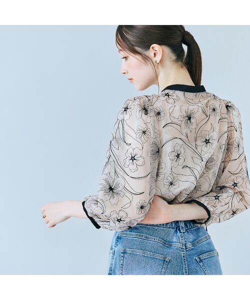 Rose Tiara / ローズティアラ シャツ・ブラウス | シアー刺繍バイカラーダブルリボンブラウス | 詳細8