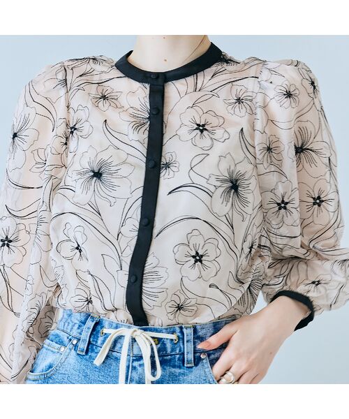 Rose Tiara / ローズティアラ シャツ・ブラウス | シアー刺繍バイカラーダブルリボンブラウス | 詳細9