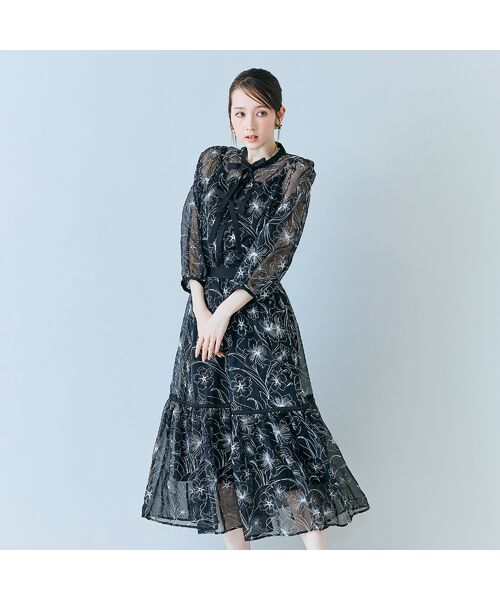 Rose Tiara / ローズティアラ シャツ・ブラウス | シアー刺繍バイカラーダブルリボンブラウス | 詳細14