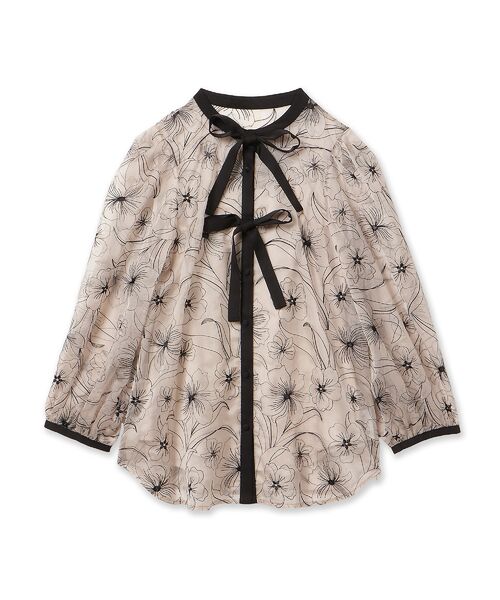 Rose Tiara / ローズティアラ シャツ・ブラウス | シアー刺繍バイカラーダブルリボンブラウス | 詳細17