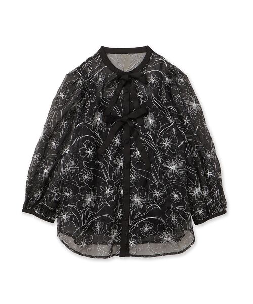 Rose Tiara / ローズティアラ シャツ・ブラウス | シアー刺繍バイカラーダブルリボンブラウス | 詳細18