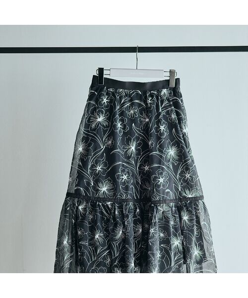 Rose Tiara / ローズティアラ ミニ・ひざ丈スカート | シアー刺繍バイカラーティアードスカート | 詳細8