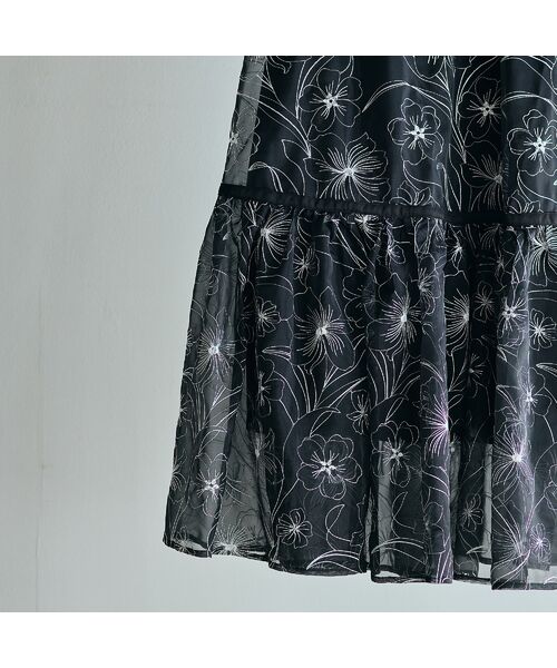 Rose Tiara / ローズティアラ ミニ・ひざ丈スカート | シアー刺繍バイカラーティアードスカート | 詳細9