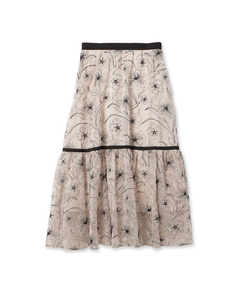 Rose Tiara / ローズティアラ ミニ・ひざ丈スカート | シアー刺繍バイカラーティアードスカート | 詳細11