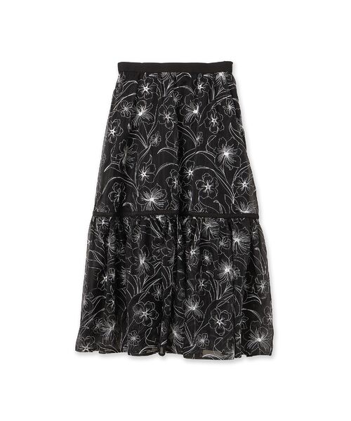 Rose Tiara / ローズティアラ ミニ・ひざ丈スカート | シアー刺繍バイカラーティアードスカート | 詳細12