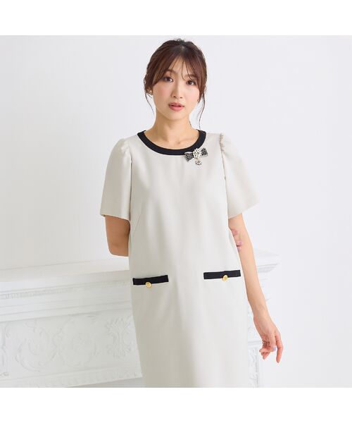 Rose Tiara / ローズティアラ ミニ丈・ひざ丈ワンピース | 【接触冷感/イージーケア】リネンライクバックリボンワンピース | 詳細1