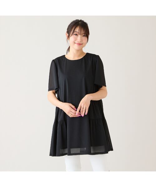 Rose Tiara / ローズティアラ シャツ・ブラウス | 【セットアップ対応】サイドティアード切替シアーチュニック（ブラック）