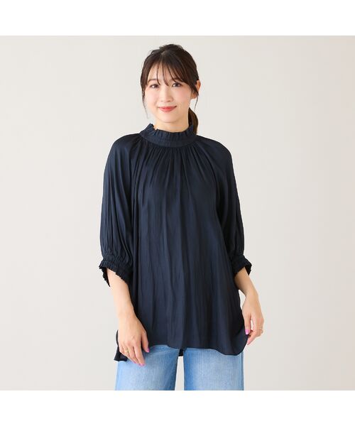 Rose Tiara / ローズティアラ シャツ・ブラウス | フリルバンドカラーブラウス(ダークブルー)