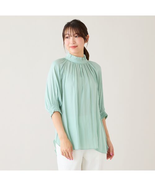 Rose Tiara / ローズティアラ シャツ・ブラウス | フリルバンドカラーブラウス(グリーン)