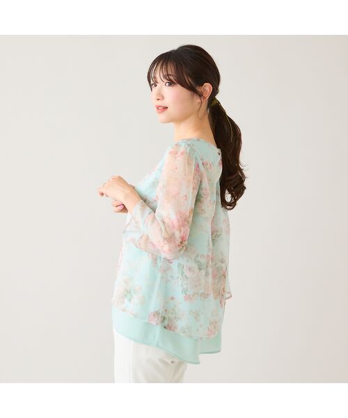 Rose Tiara / ローズティアラ シャツ・ブラウス | 【大人気デザイン】バックリボンレイヤード風ブラウス（グリーン）