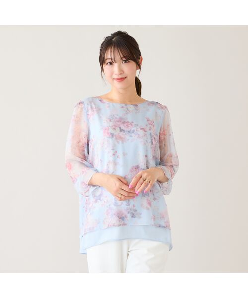 Rose Tiara / ローズティアラ シャツ・ブラウス | 【大人気デザイン】バックリボンレイヤード風ブラウス（ブルー）