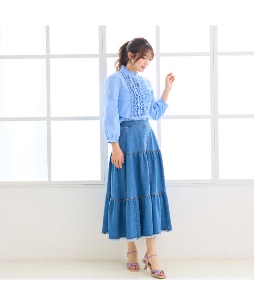 Rose Tiara / ローズティアラ ミニ・ひざ丈スカート | ティアードデニムスカート | 詳細1