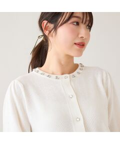 Rose Tiara / ローズティアラ ニット・セーター | 【綿100%】鹿の子編みビジューカーディガン