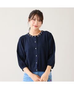 Rose Tiara / ローズティアラ ニット・セーター | 【綿100%】鹿の子編みビジューカーディガン