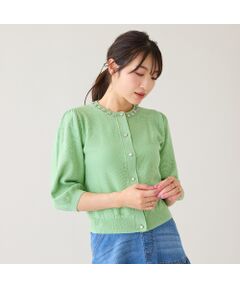 Rose Tiara / ローズティアラ ニット・セーター | 【綿100%】鹿の子編みビジューカーディガン