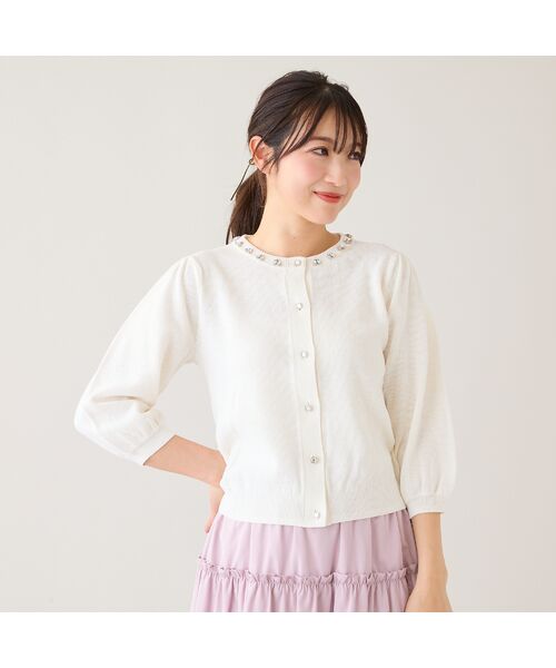 Rose Tiara / ローズティアラ ニット・セーター | 【綿100%】鹿の子編みビジューカーディガン | 詳細3