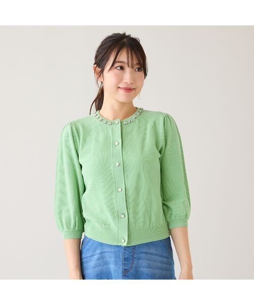 Rose Tiara / ローズティアラ ニット・セーター | 【綿100%】鹿の子編みビジューカーディガン | 詳細6