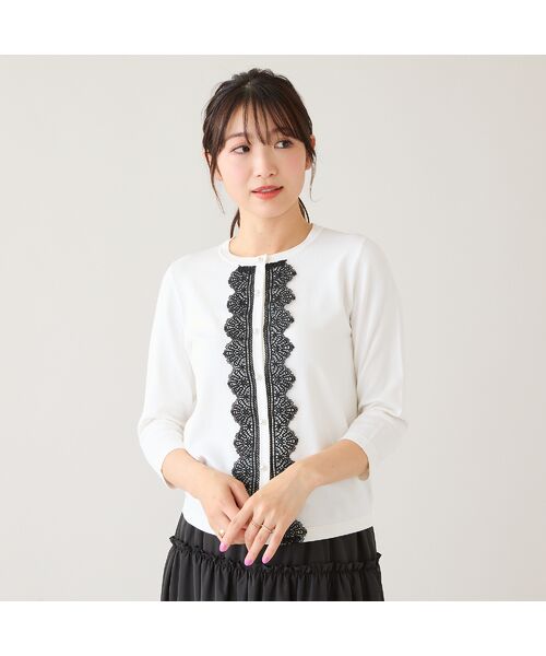 Rose Tiara / ローズティアラ ニット・セーター | レーストリミングニットカーディガン（オフ）