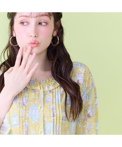 Rose Tiara / ローズティアラ ミニ丈・ひざ丈ワンピース | 【22fabric】ルームメイトPT/フリル襟ワンピース（イエロー）