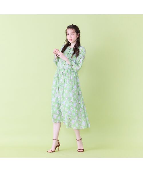 Rose Tiara / ローズティアラ ミニ丈・ひざ丈ワンピース | 【22fabric】ルームメイトPT/フリル襟ワンピース（グリーン）