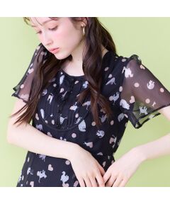 Rose Tiara / ローズティアラ ミニ丈・ひざ丈ワンピース | わんにゃんプリントワンピース