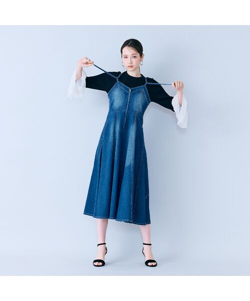 Rose Tiara / ローズティアラ ミニ丈・ひざ丈ワンピース | デニムキャミソールドレス（ダークブルー）