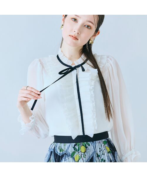 Rose Tiara / ローズティアラ シャツ・ブラウス | シアープリーツフリルブラウス（オフ）