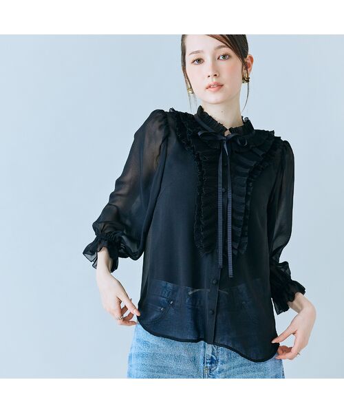Rose Tiara / ローズティアラ シャツ・ブラウス | シアープリーツフリルブラウス（ブラック）