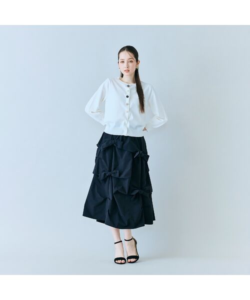 Rose Tiara / ローズティアラ ミニ・ひざ丈スカート | 立体リボンモチーフロングスカート(ブラック)